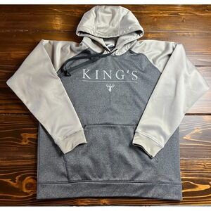 KING's Sweatshirt Men's Size L Gray Silver Drawstring Hoodie Long Sleeve *Deer*